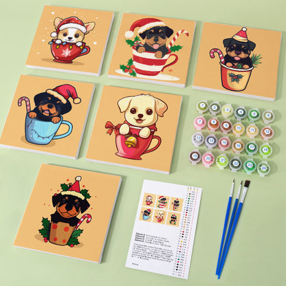 Christmas Puppies in Mugs mini paint by numbers – image 1