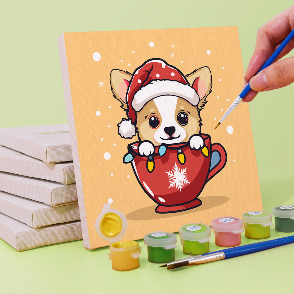Christmas Puppies in Mugs mini paint by numbers – image 3