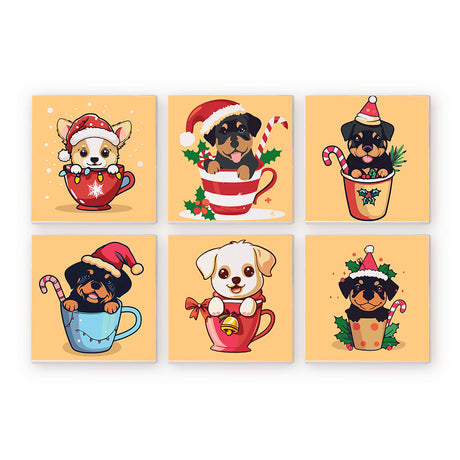 Christmas Puppies in Mugs mini paint by numbers – image 6