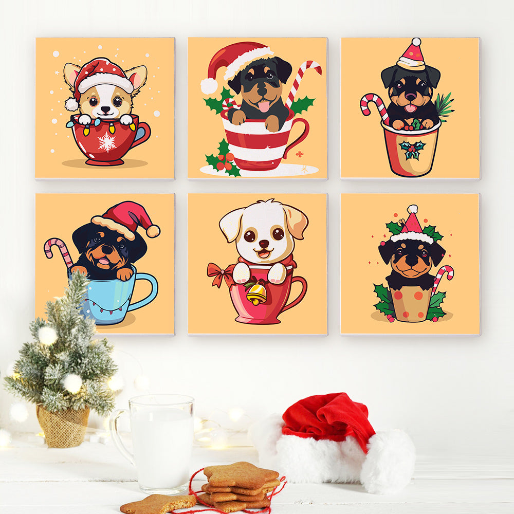 Christmas Puppies in Mugs mini paint by numbers – image 10