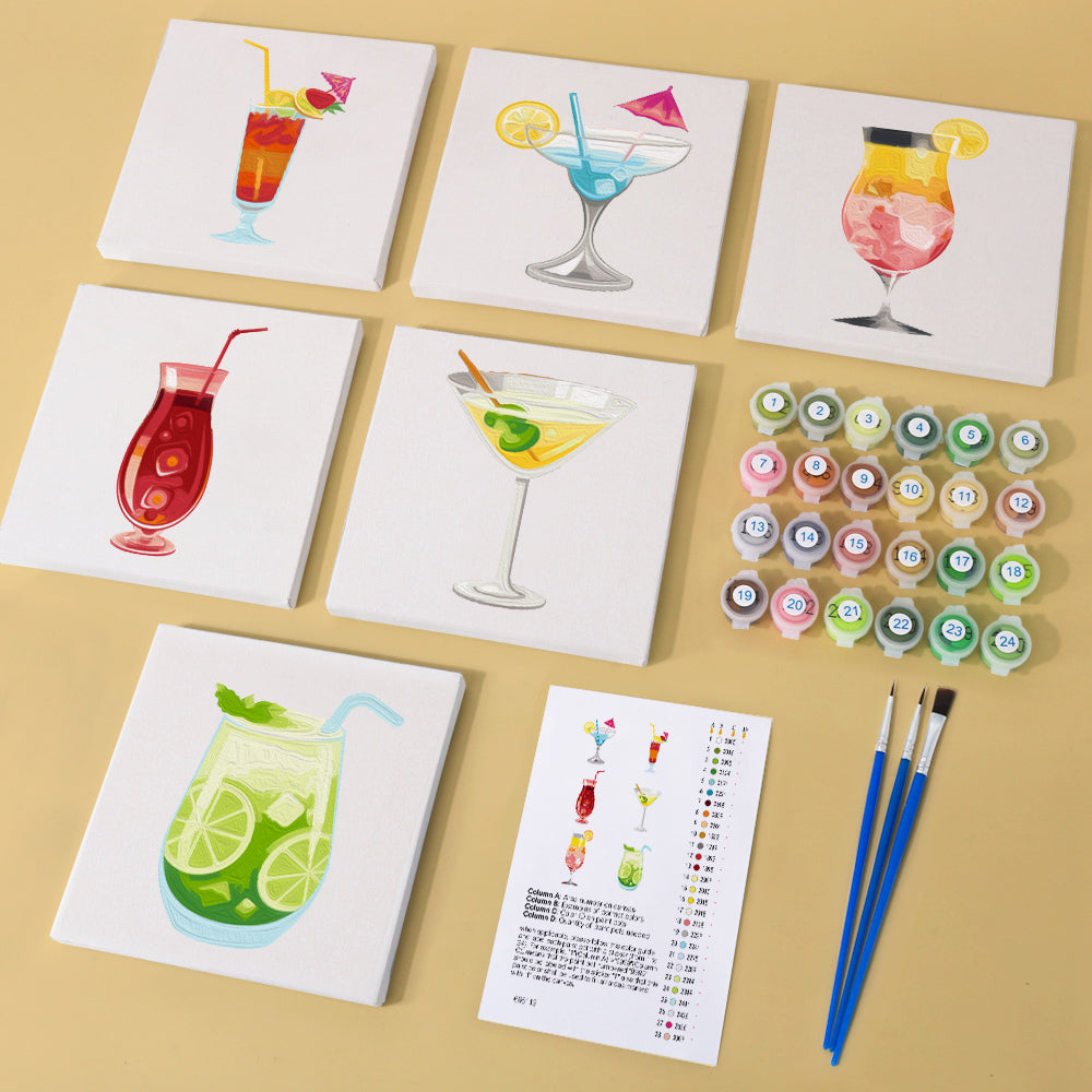 Tequila Sunrise and Mojito Glasses mini paint by numbers – image 1