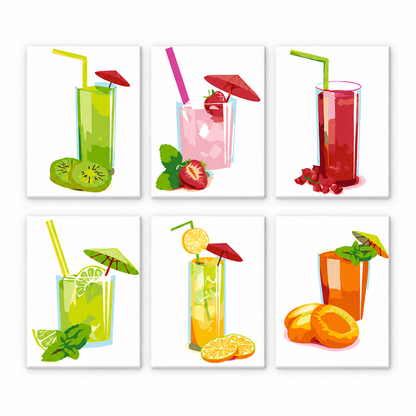 Fresh Fruit Drinks mini paint by numbers — white-background flat lay