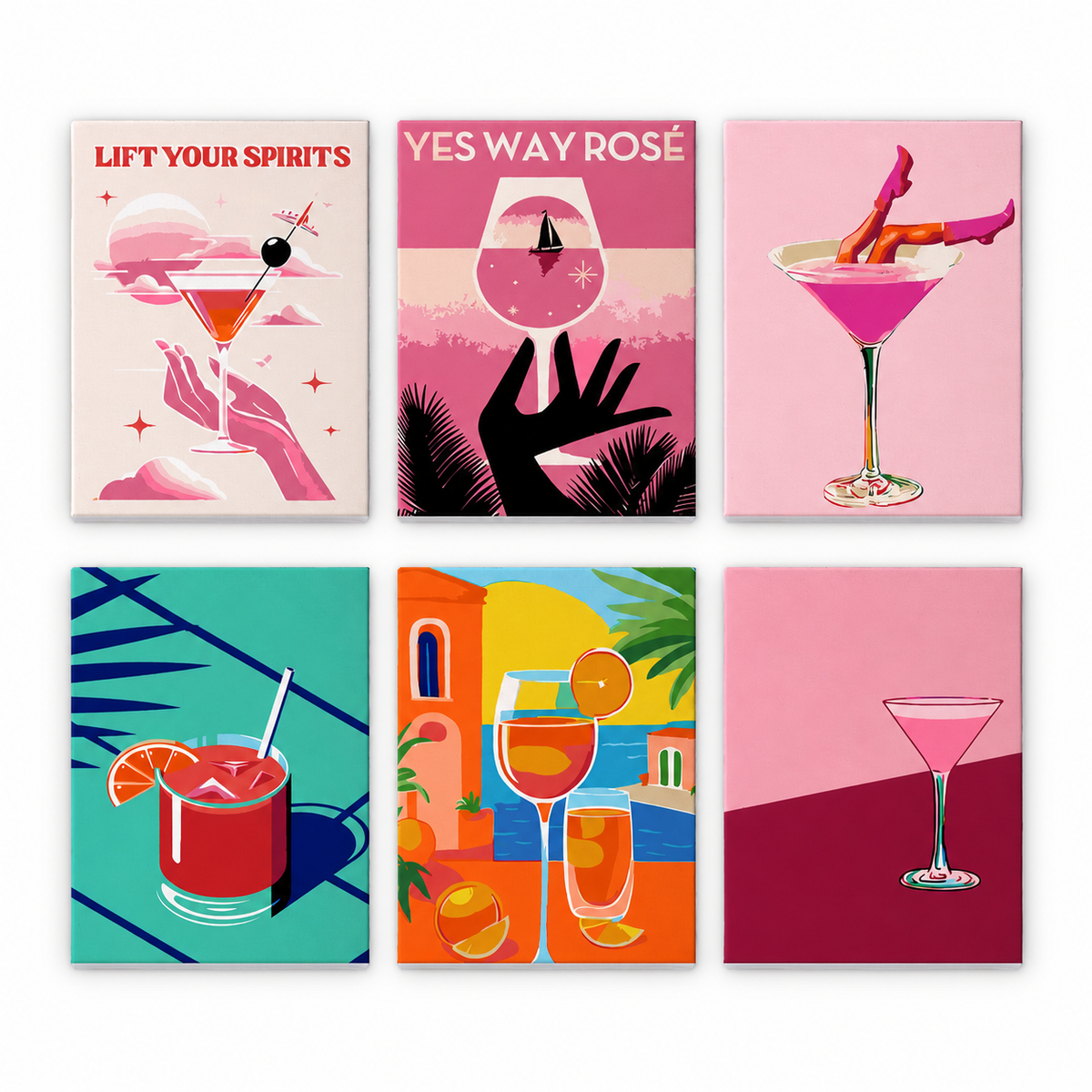 Ros茅 and Cocktail Posters (Mini Paint by Numbers) — white-background flat lay