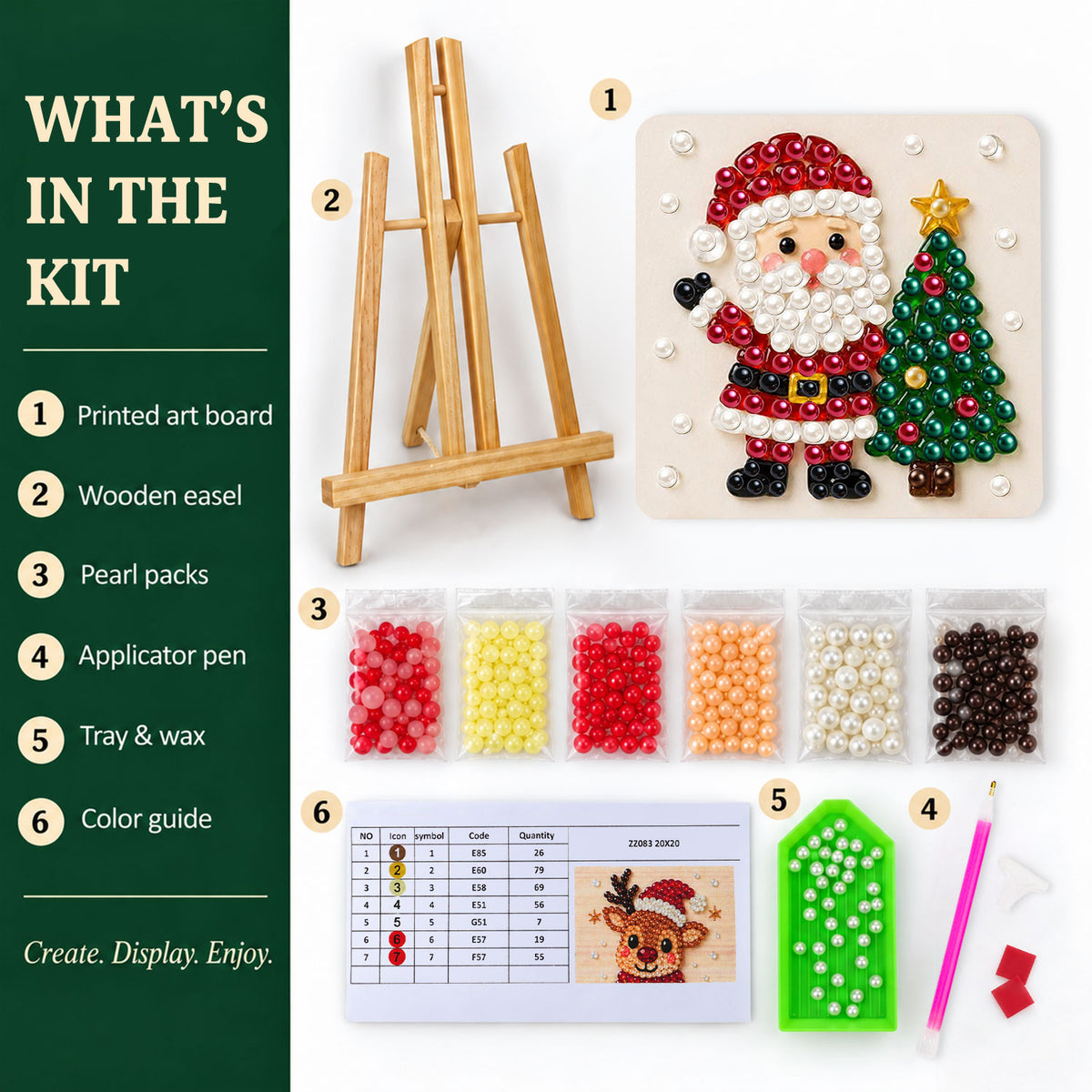 Santa Beside a Star-Topped Tree (Pearl Painting Easel Kit)
