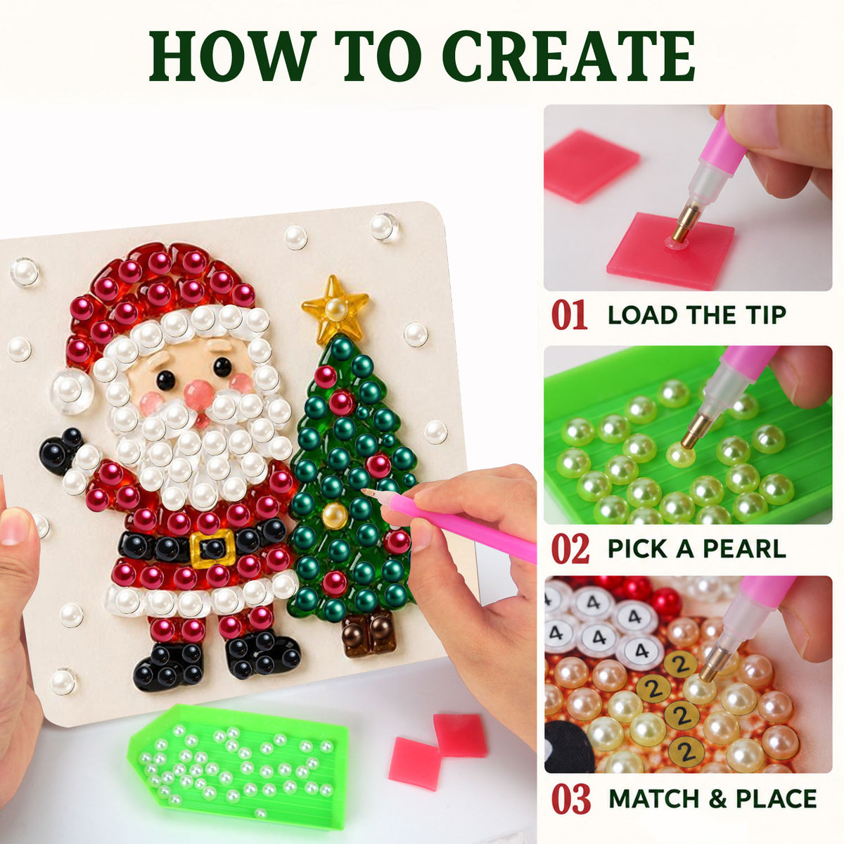 Santa Beside a Star-Topped Tree (Pearl Painting Easel Kit)