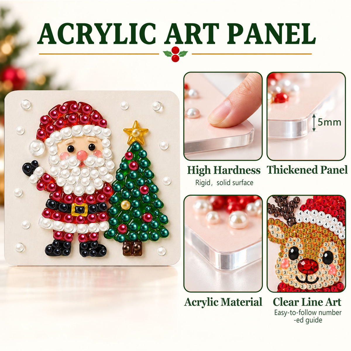 Santa Beside a Star-Topped Tree (Pearl Painting Easel Kit)
