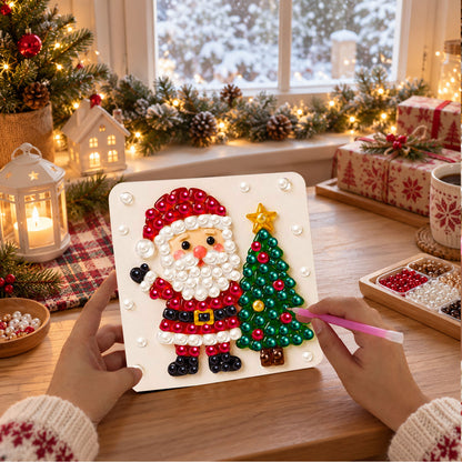 Santa Beside a Star-Topped Tree (Pearl Painting Easel Kit)