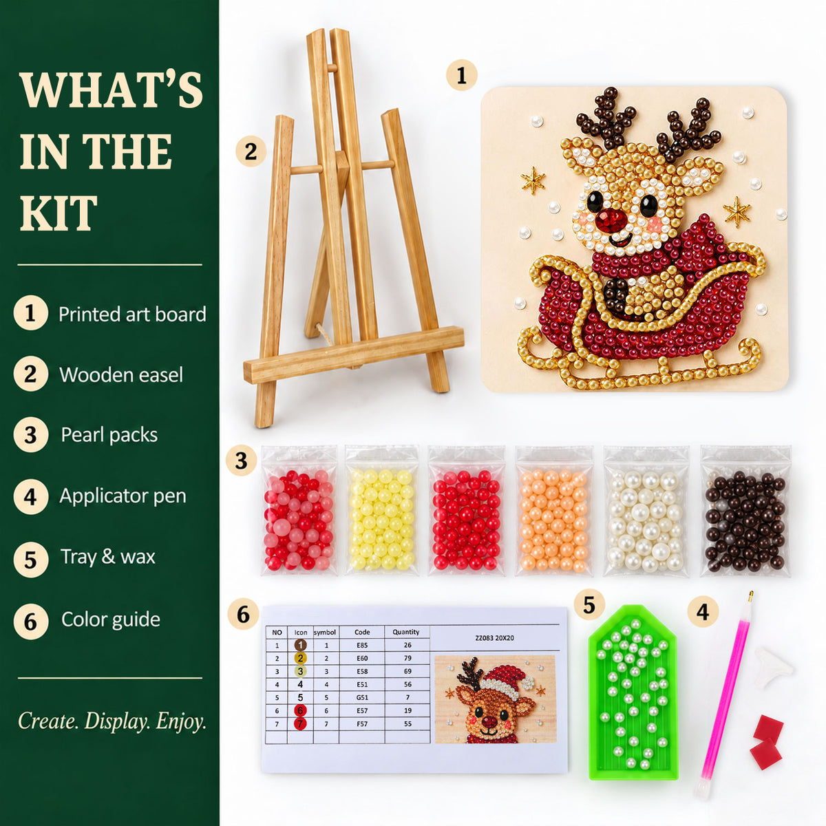 Reindeer Riding a Red Sleigh (Pearl Painting Easel Kit)