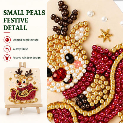 Reindeer Riding a Red Sleigh (Pearl Painting Easel Kit)