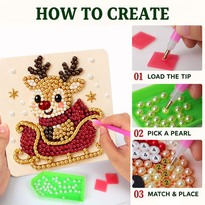 Reindeer Riding a Red Sleigh (Pearl Painting Easel Kit)