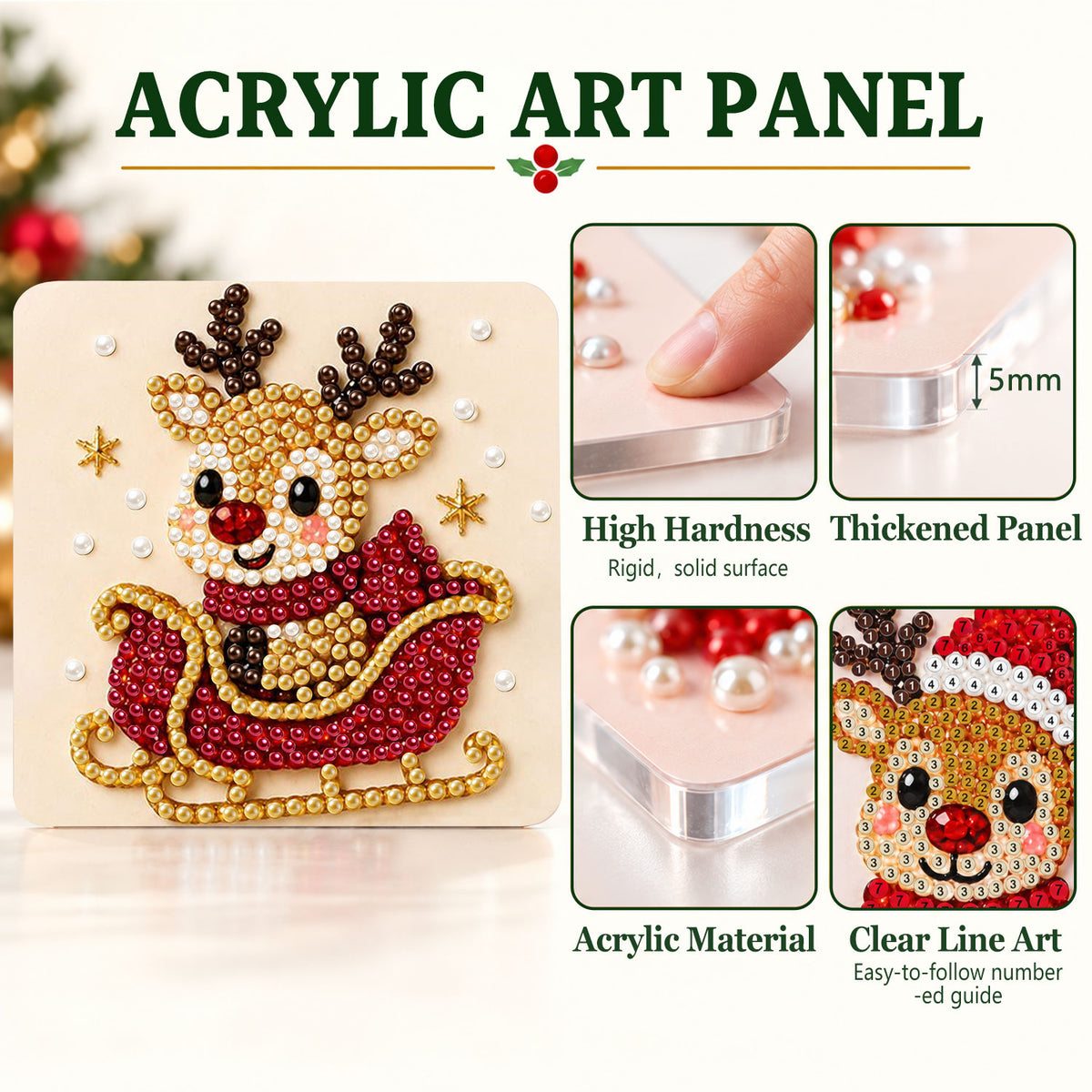 Reindeer Riding a Red Sleigh (Pearl Painting Easel Kit)