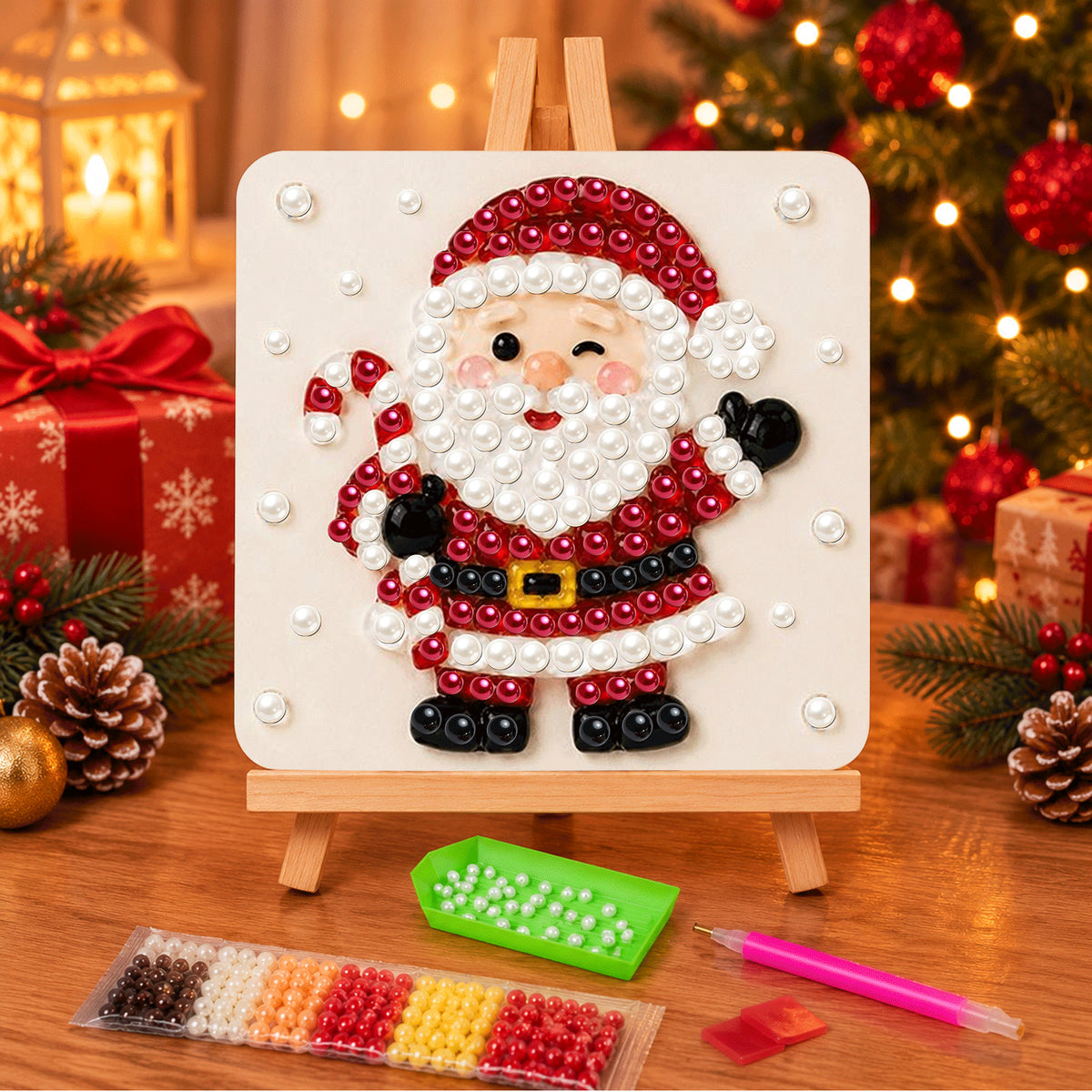 Candy Cane Santa Says Hello (Pearl Painting Easel Kit)