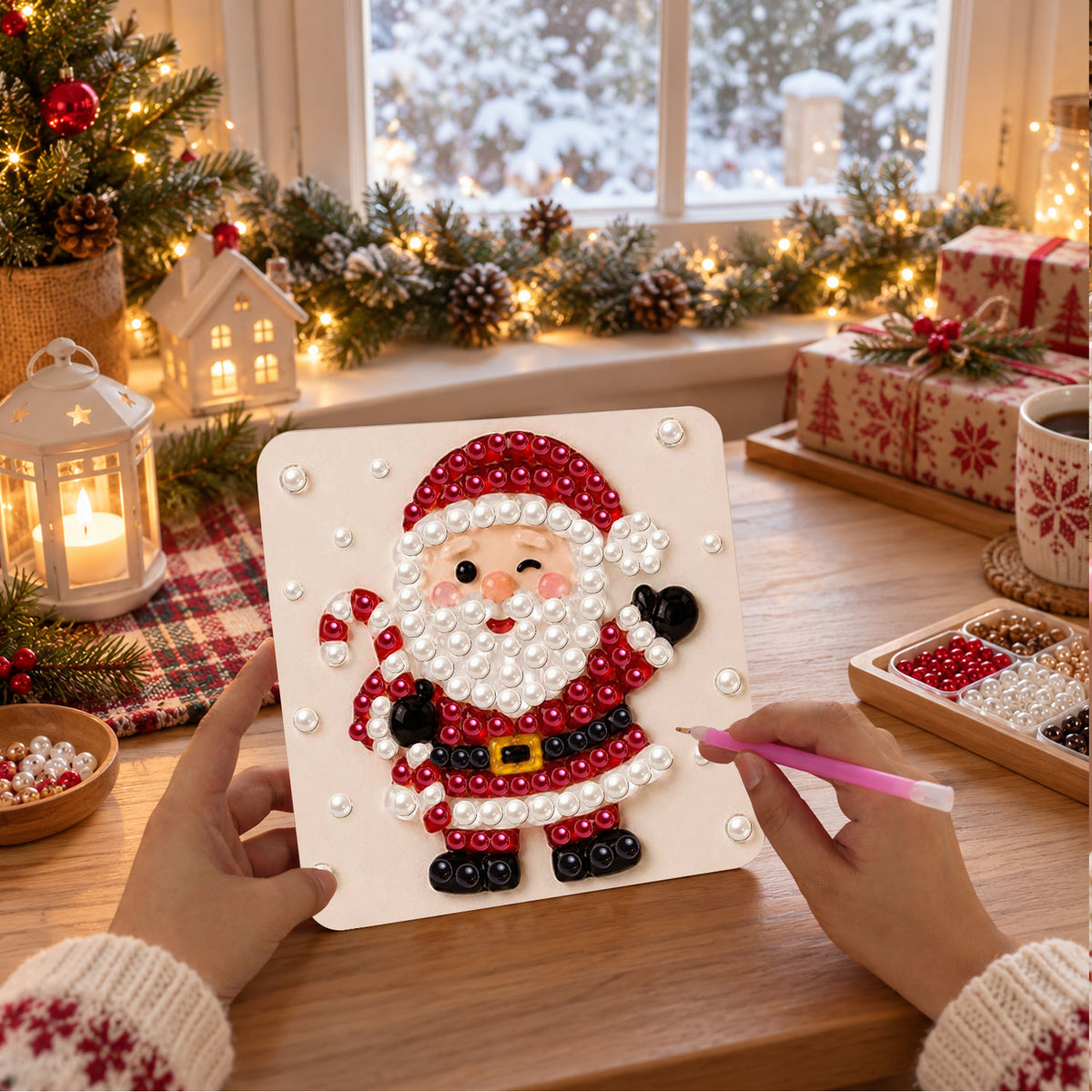 Candy Cane Santa Says Hello (Pearl Painting Easel Kit)