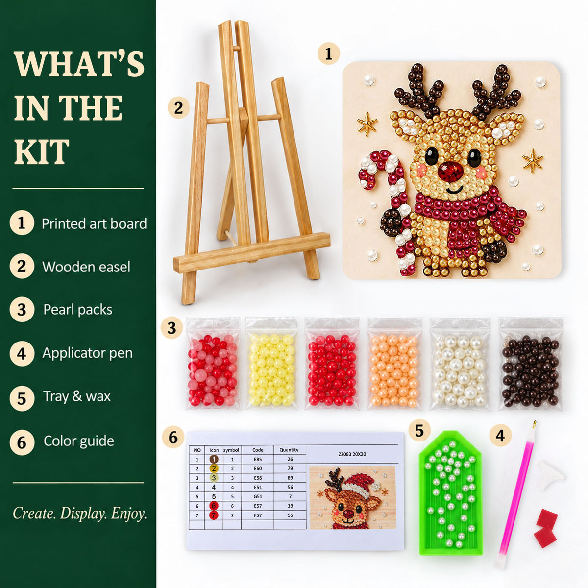 Red-Scarf Reindeer and Candy Cane (Pearl Painting Easel Kit)