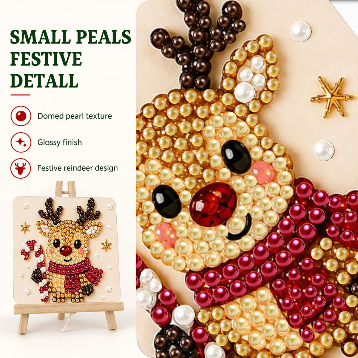 Red-Scarf Reindeer and Candy Cane (Pearl Painting Easel Kit)