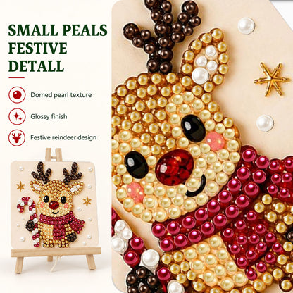 Red-Scarf Reindeer and Candy Cane (Pearl Painting Easel Kit)