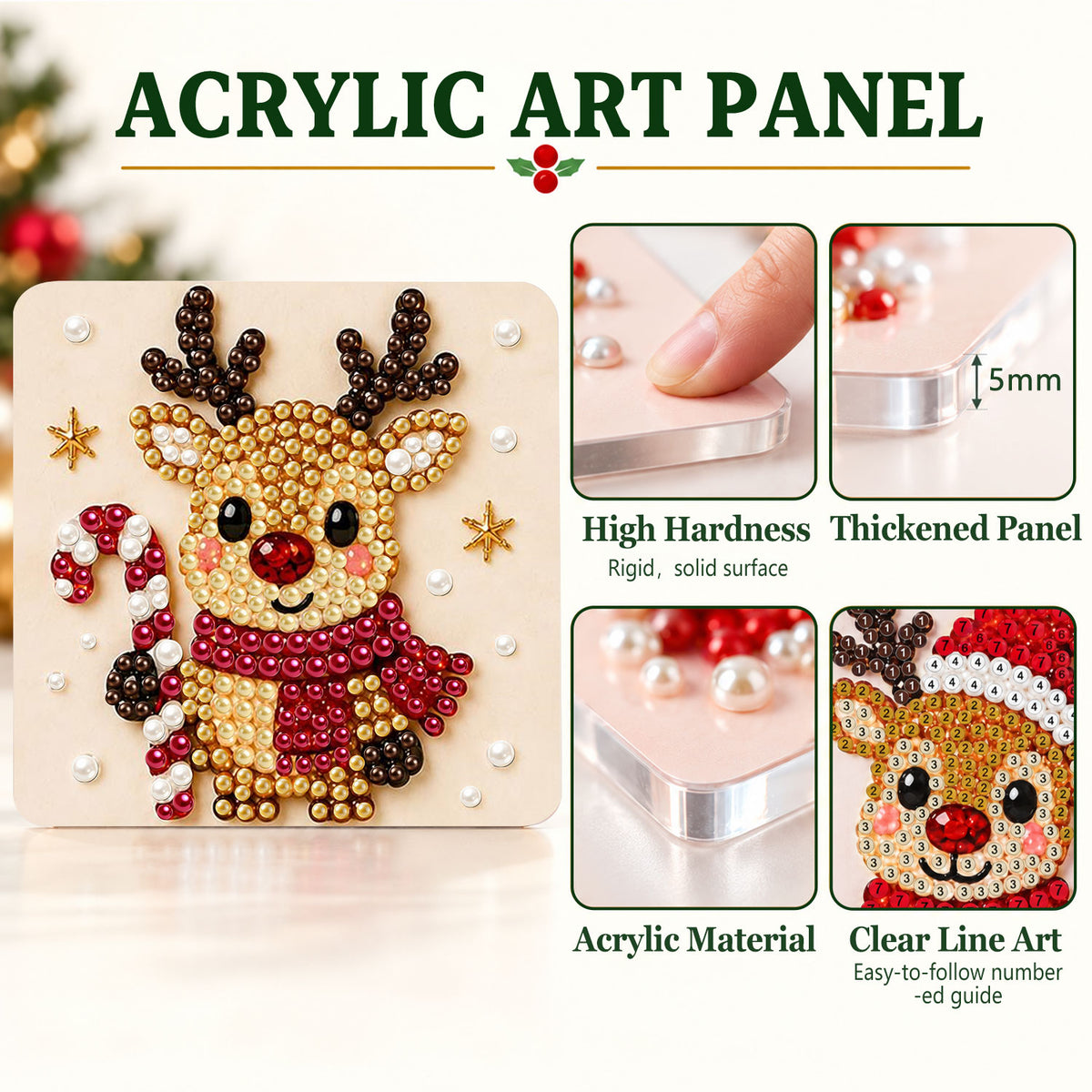 Red-Scarf Reindeer and Candy Cane (Pearl Painting Easel Kit)