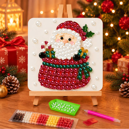 Santa Peeking Over a Red Sack (Pearl Painting Easel Kit)