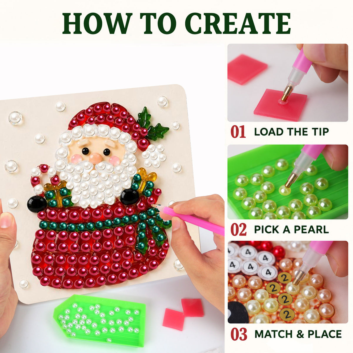 Santa Peeking Over a Red Sack (Pearl Painting Easel Kit)