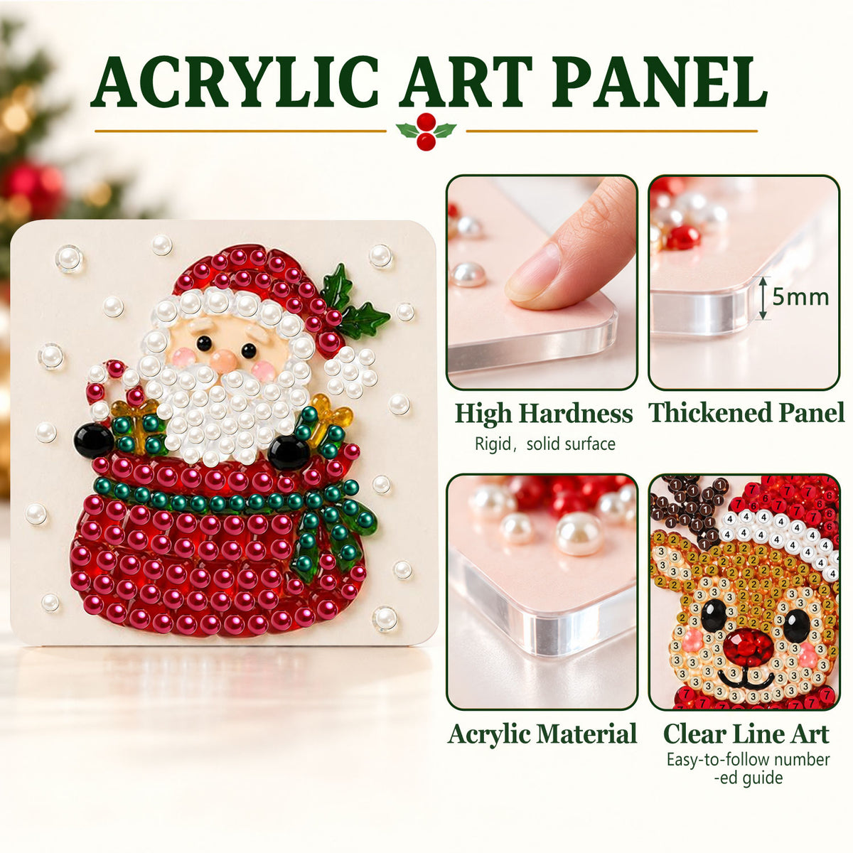 Santa Peeking Over a Red Sack (Pearl Painting Easel Kit)