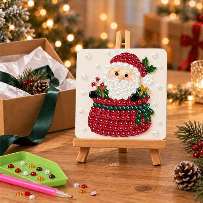 Santa Peeking Over a Red Sack (Pearl Painting Easel Kit)