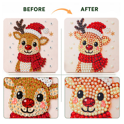 Bundled-Up Reindeer in Red (Pearl Painting Easel Kit)