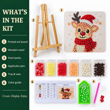 Bundled-Up Reindeer in Red (Pearl Painting Easel Kit)