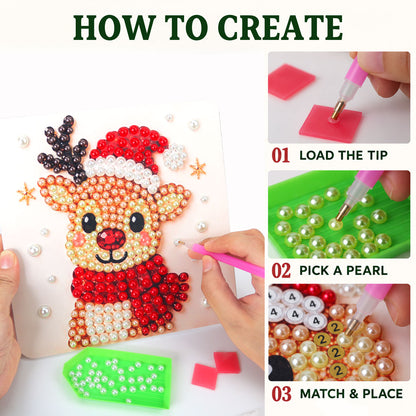 Bundled-Up Reindeer in Red (Pearl Painting Easel Kit)