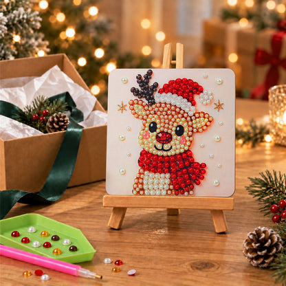 Bundled-Up Reindeer in Red (Pearl Painting Easel Kit)