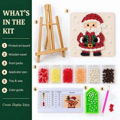 Santa Holding a Green Present (Pearl Painting Easel Kit)