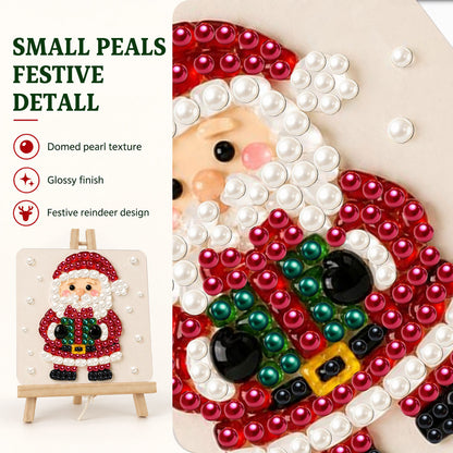 Santa Holding a Green Present (Pearl Painting Easel Kit)