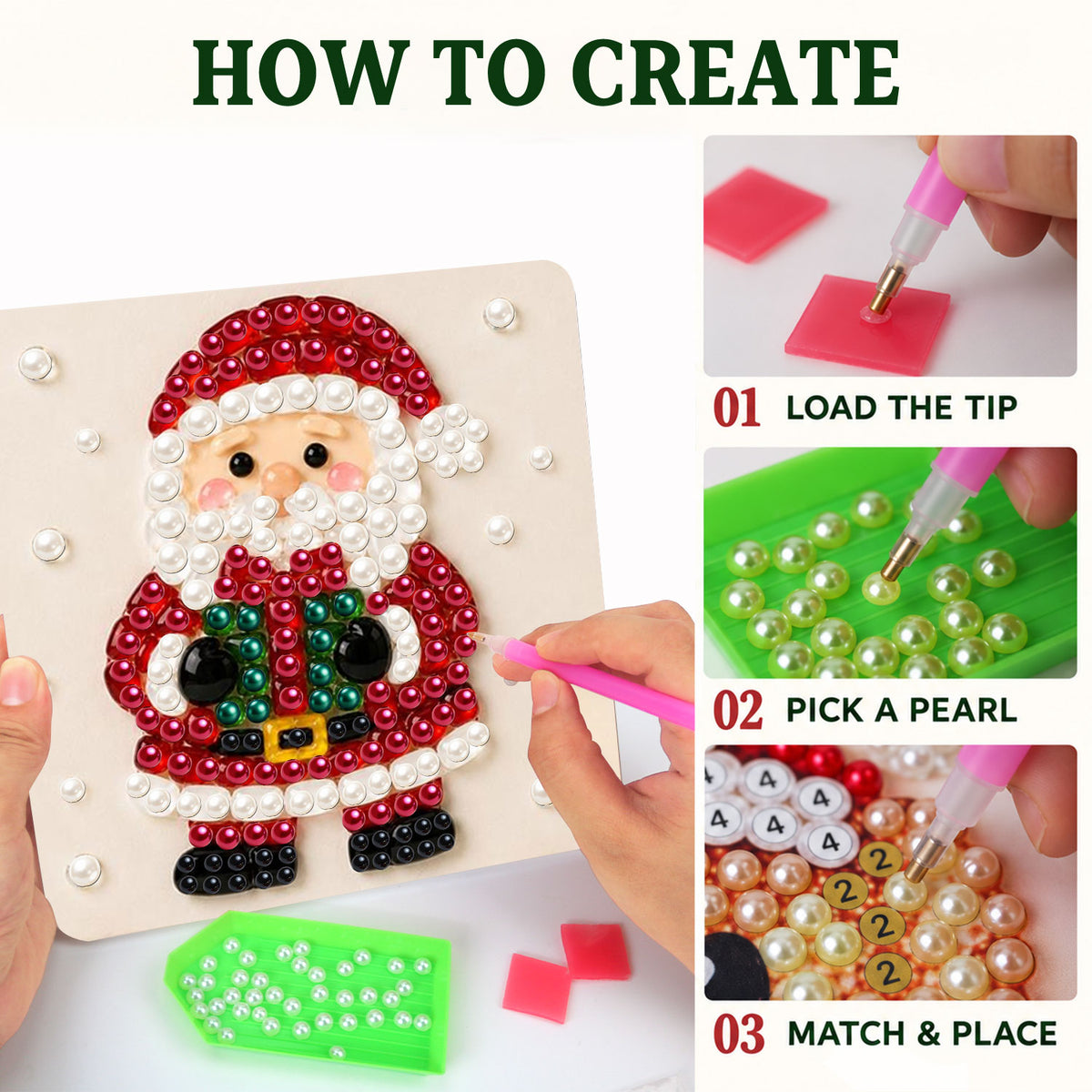 Santa Holding a Green Present (Pearl Painting Easel Kit)