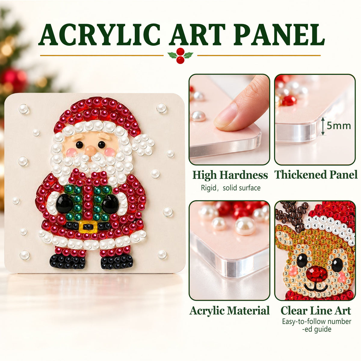 Santa Holding a Green Present (Pearl Painting Easel Kit)