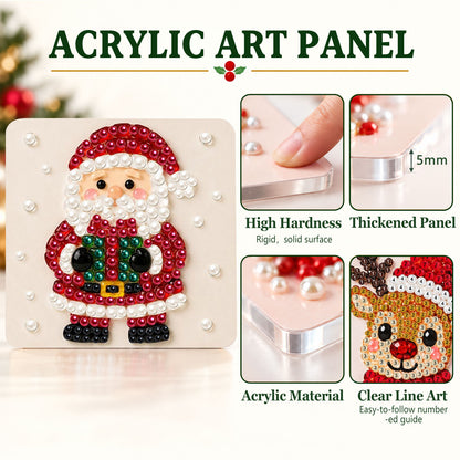 Santa Holding a Green Present (Pearl Painting Easel Kit)