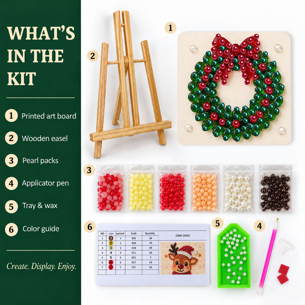Evergreen Wreath with a Red Bow (Pearl Painting Easel Kit)