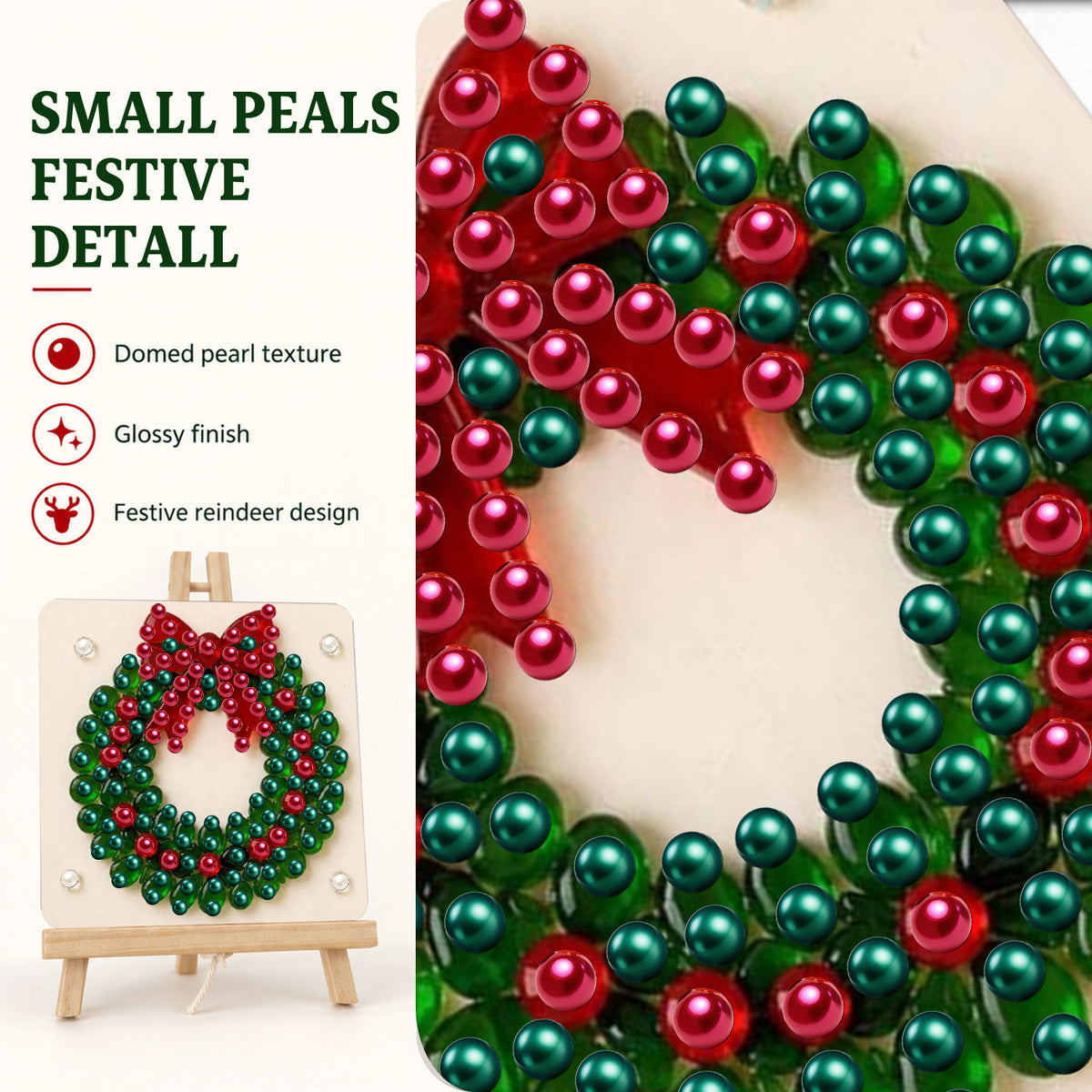 Evergreen Wreath with a Red Bow (Pearl Painting Easel Kit)