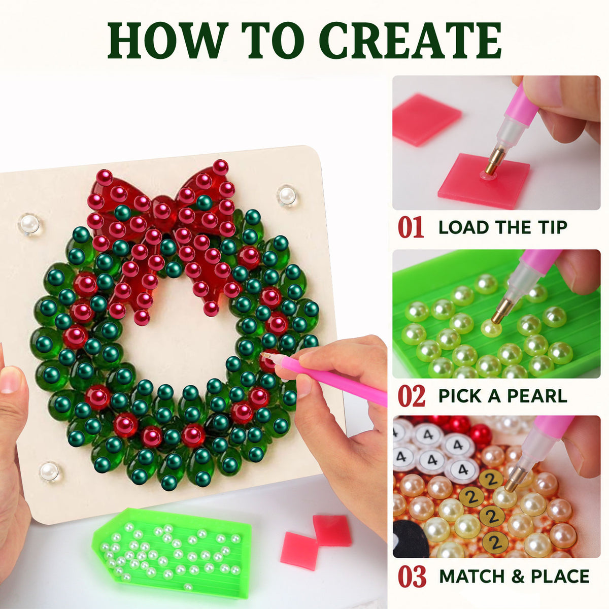Evergreen Wreath with a Red Bow (Pearl Painting Easel Kit)