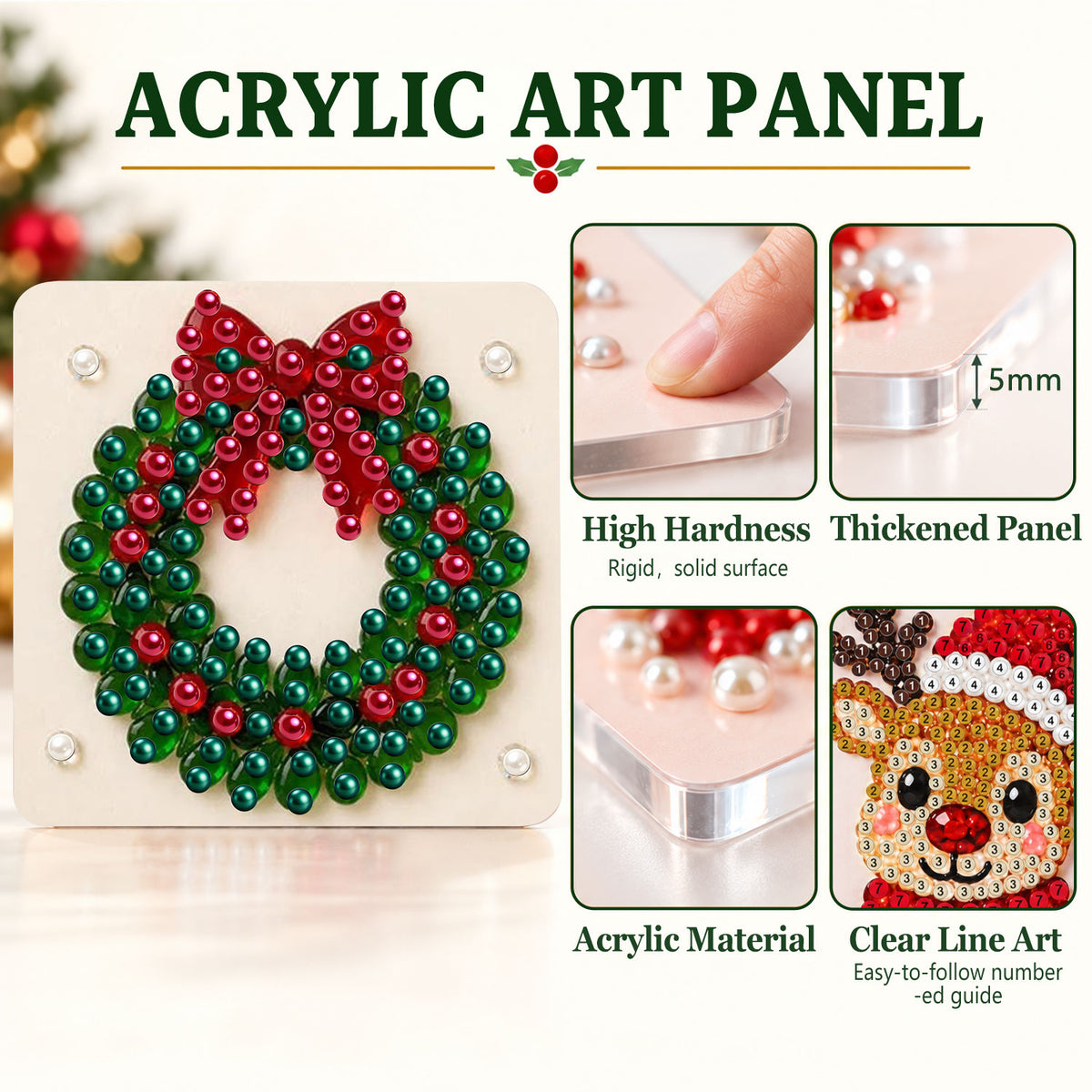 Evergreen Wreath with a Red Bow (Pearl Painting Easel Kit)