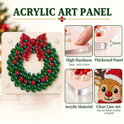 Evergreen Wreath with a Red Bow (Pearl Painting Easel Kit)