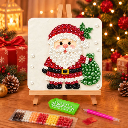 Santa Toting a Green Sack (Pearl Painting Easel Kit)