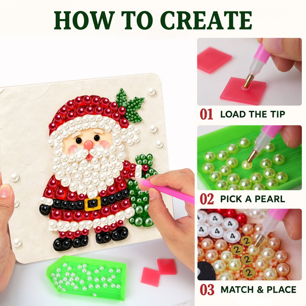 Santa Toting a Green Sack (Pearl Painting Easel Kit)