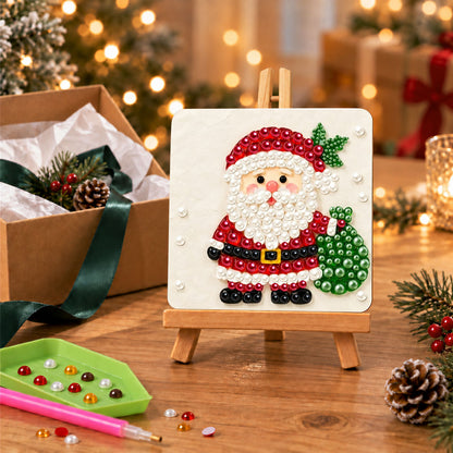 Santa Toting a Green Sack (Pearl Painting Easel Kit)