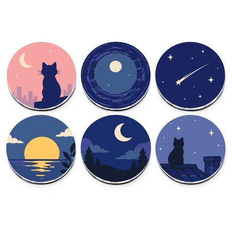 Cats and Moonlit Skies (Fridge Magnets)