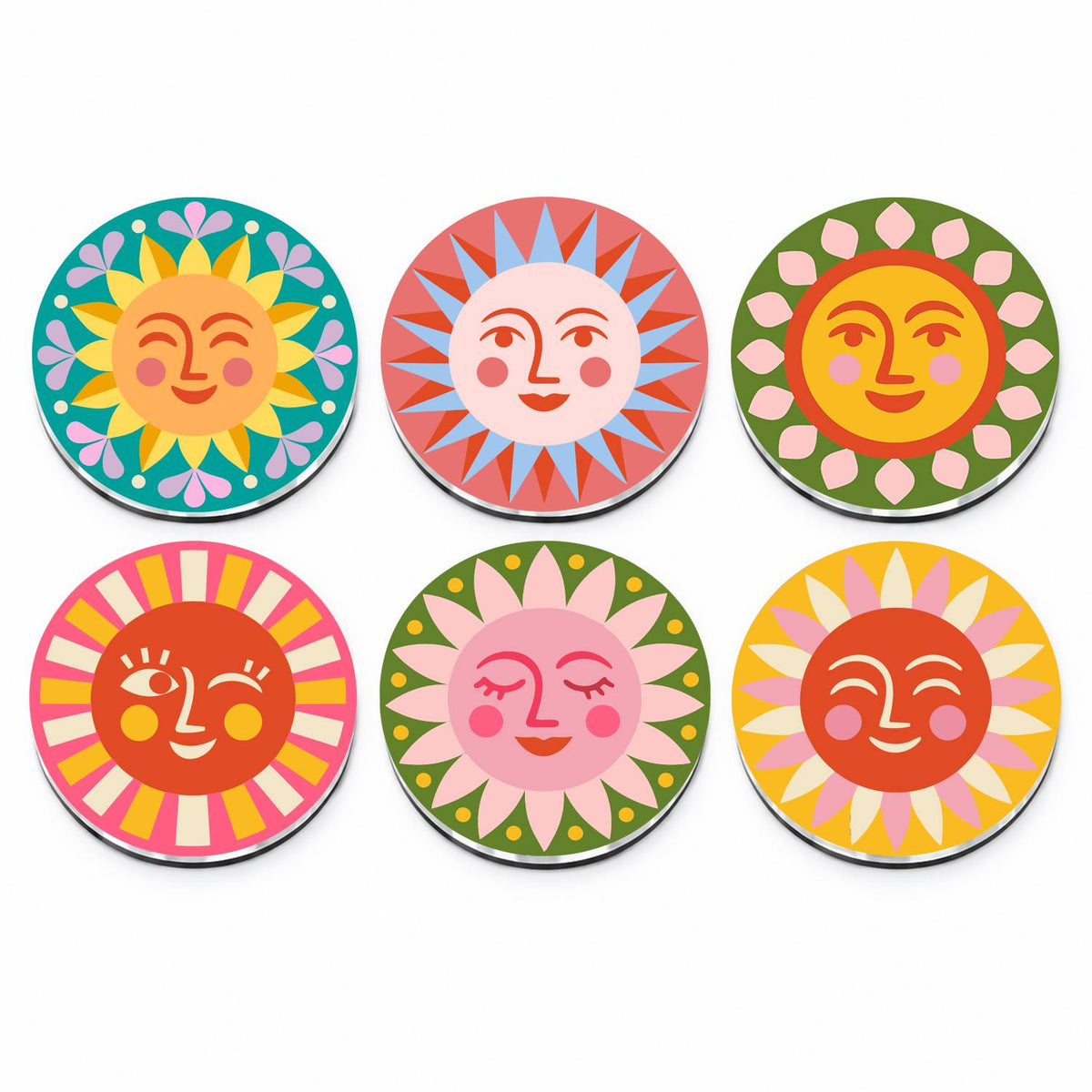 Colourful Sun Faces (Fridge Magnets)