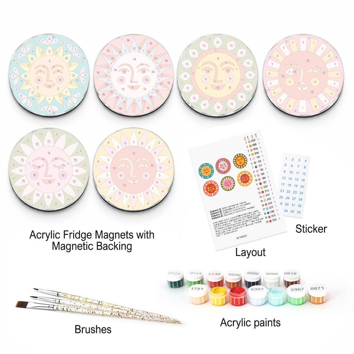 Colourful Sun Faces (Fridge Magnets)