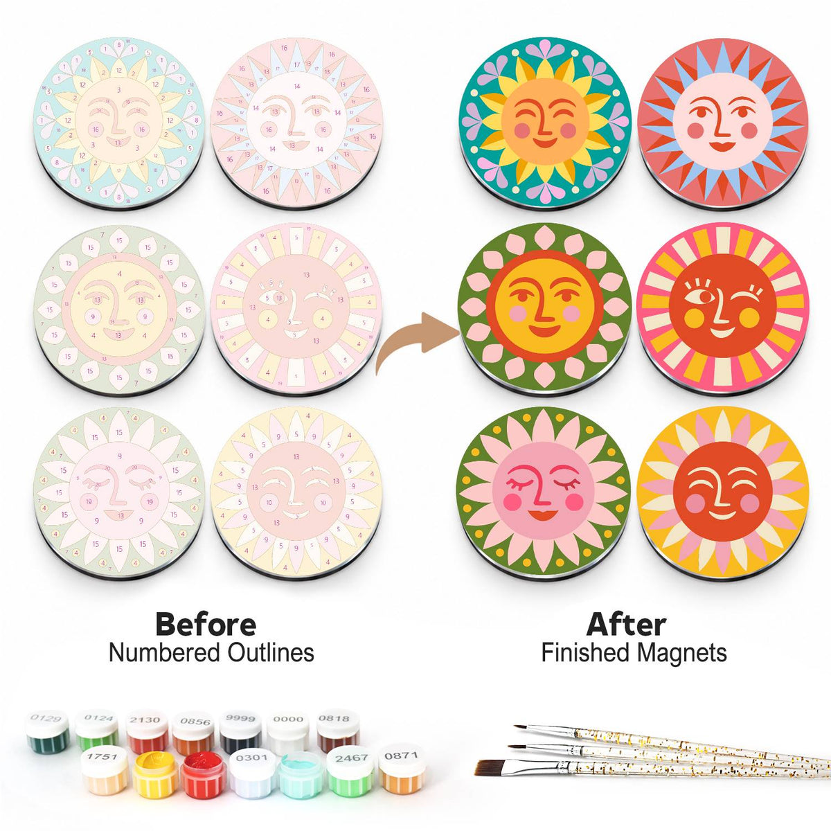 Colourful Sun Faces (Fridge Magnets)