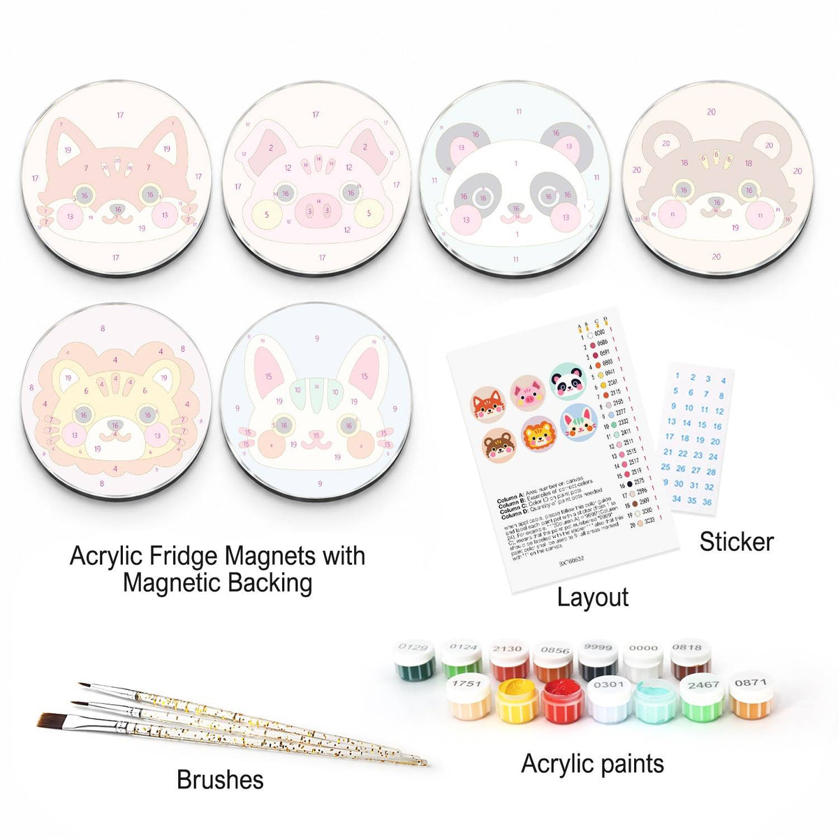 Pastel Animal Faces (Fridge Magnets)