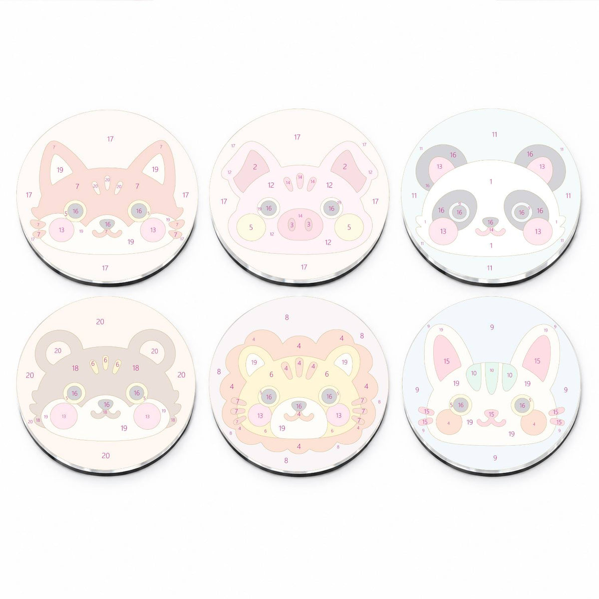 Pastel Animal Faces (Fridge Magnets)