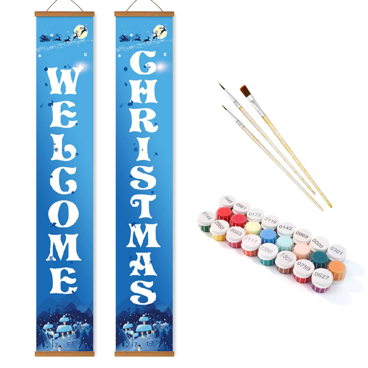 Blue Christmas Welcome (Paint by Numbers Door Banners)