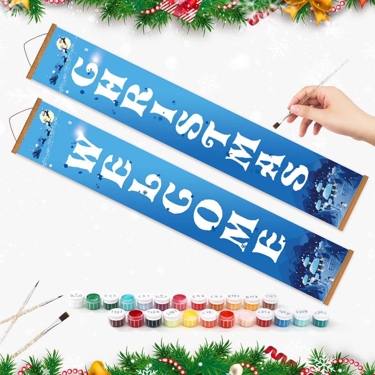 Blue Christmas Welcome (Paint by Numbers Door Banners)